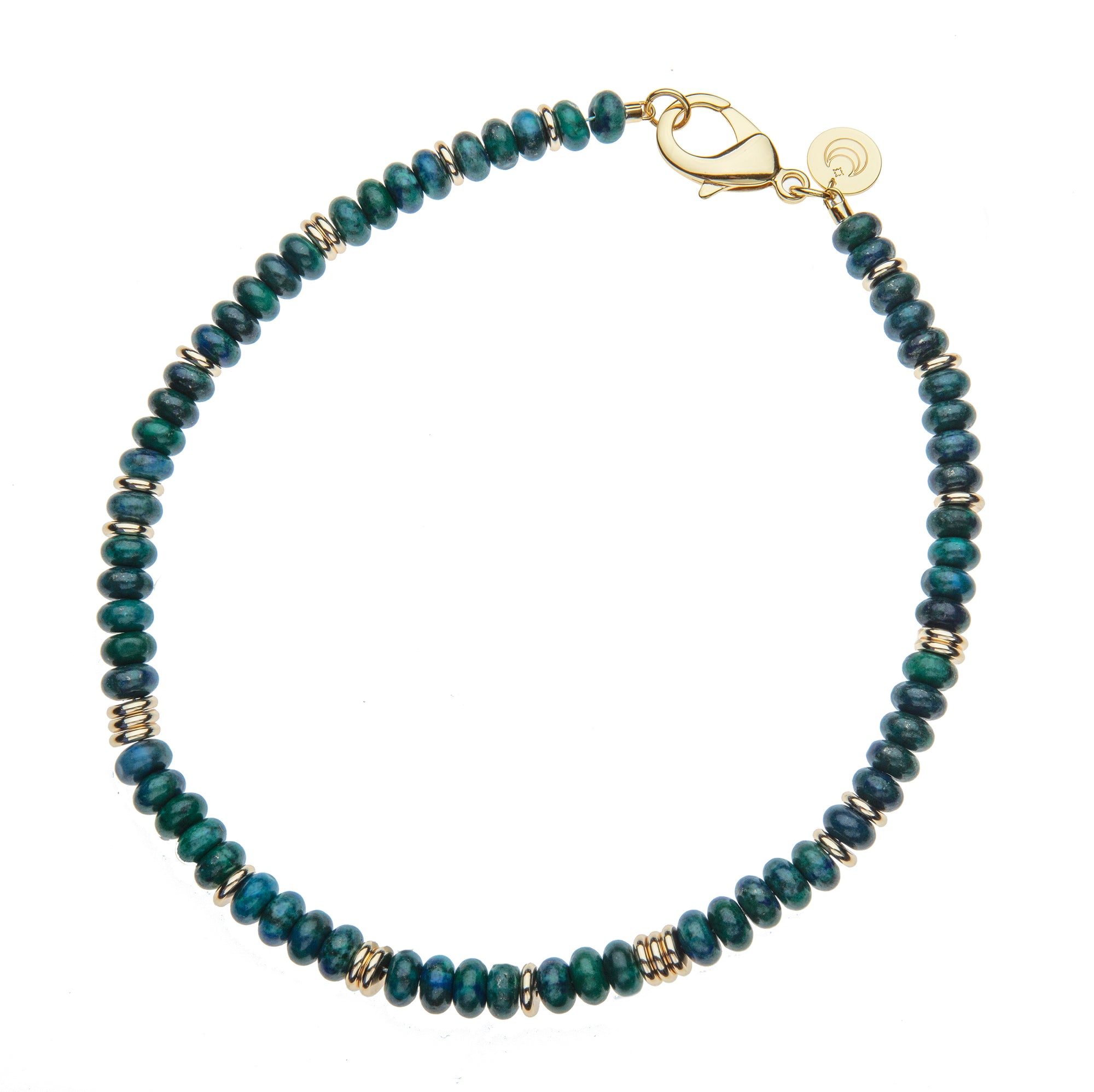 Beaded necklace with phoenix turquoise beads and gold beads details with oversized lobster clasp