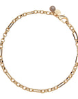Chunky gold chain with varying link lengths, oversized lobster clasp, and labradorite bead detail