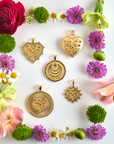 Stylized shot of hope pendants with fresh flowers