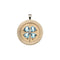 Gold lucky coin pendant with 4 leaf clover made of sky blue topaz stones