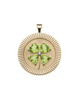 Gold lucky coin with 4 leaf clover of peridot stones