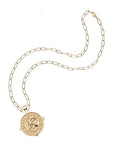 Gold original Aries coin pendant on drawn link chain
