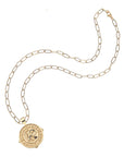 Gold small Aries coin pendant on drawn link chain