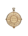 Gold original Aquarius coin pendant featuring the word "Aquarius" twice along the border with waves in the center