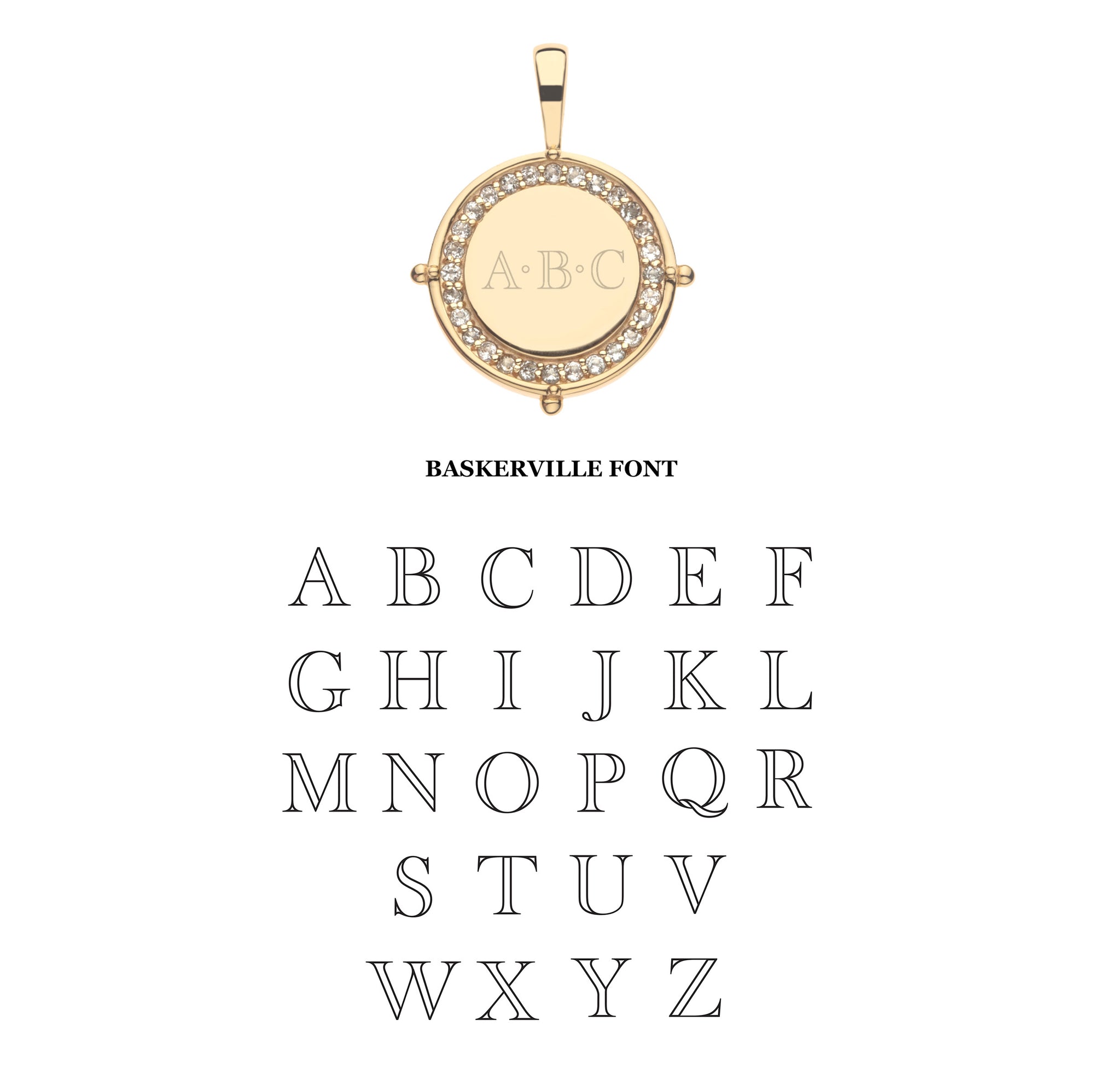 Gold engravable petite coin with Baskerville font option