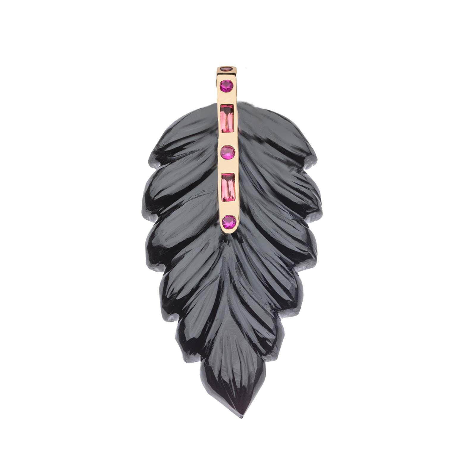 LUCKY Carved Onyx Feather Pendant in Solid Gold – Jane Win Jewelry