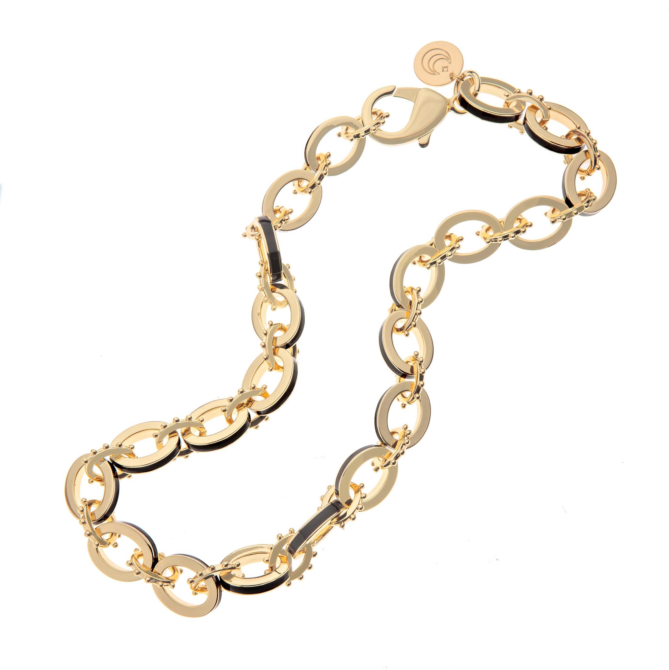 Black Enamel Charm Polished Chunky Chain Necklace