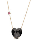 Carved faceted onyx heart on gold chain with pink tourmaline accent