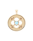LOVE 14k Sky Blue Topaz Quatrefoil Coin Pendant