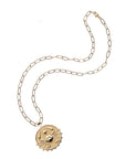 Gold original Cancer coin pendant on drawn link chain