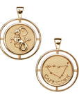 Gold coin pendant with sea goat on one side and Capricornus constellation with the word "Capricorn" on the other side