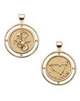 Gold coin pendant with sea goat on one side and Capricornus constellation with the word "Capricorn" on the other side