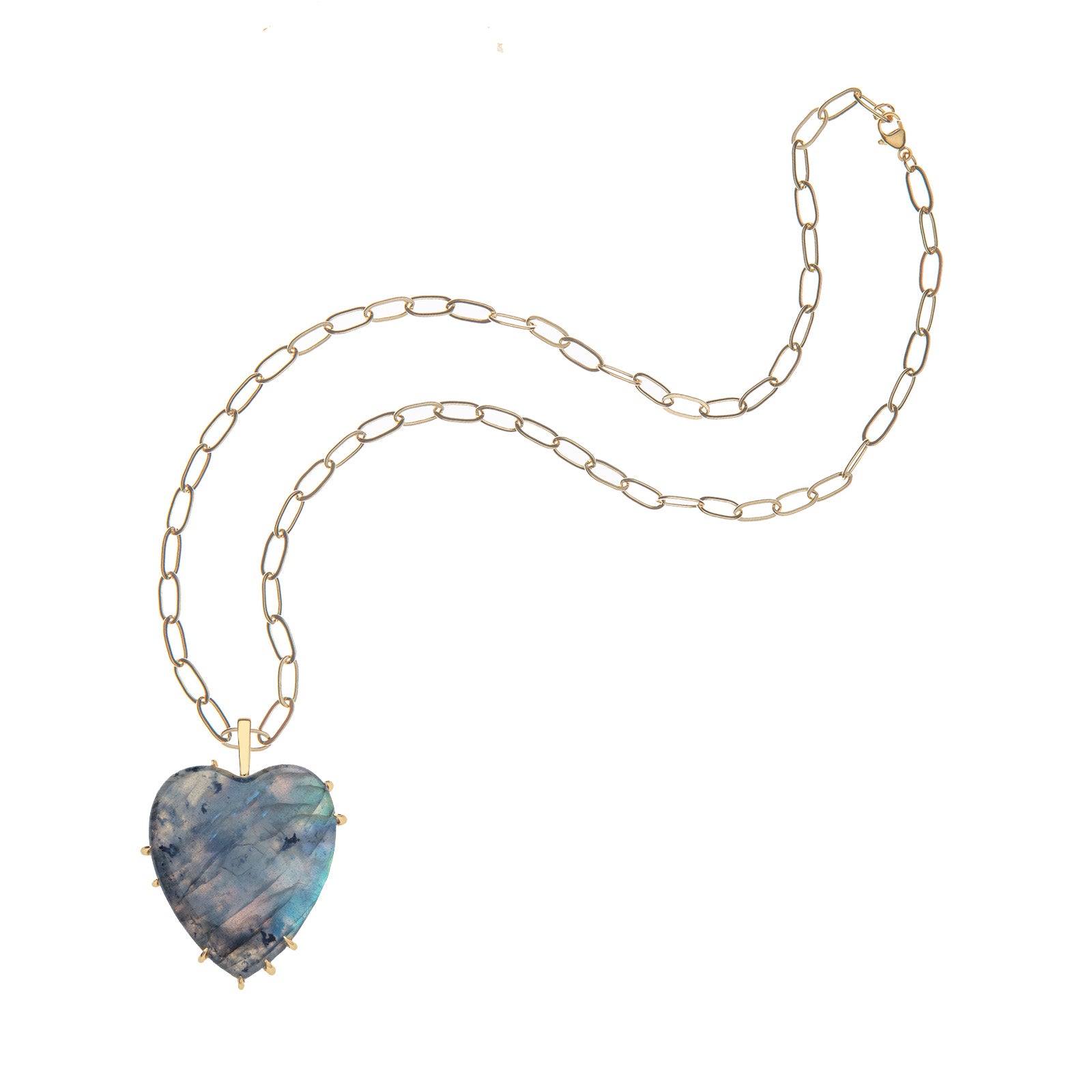 Labradorite heart pendant on drawn link chain