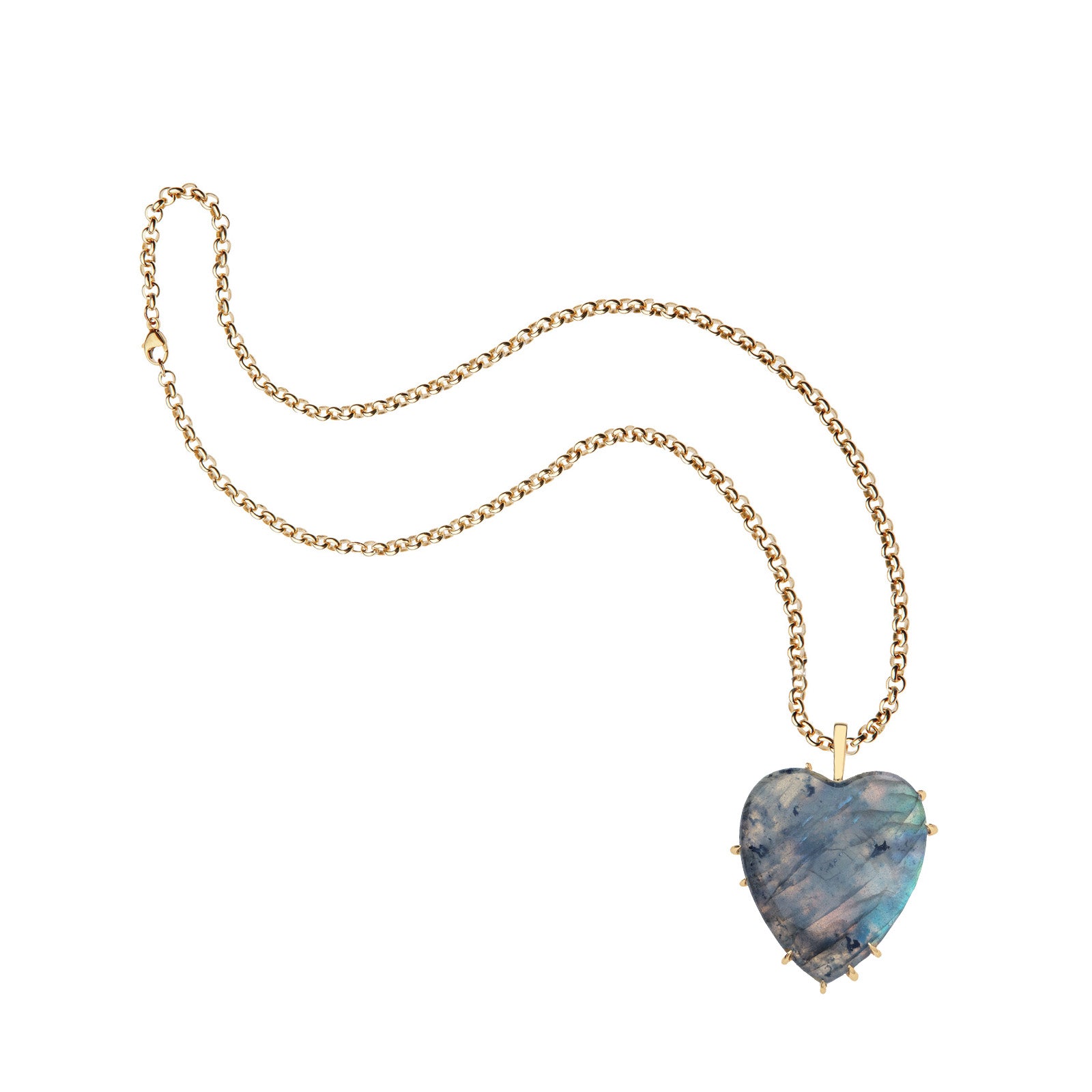 Labradorite heart pendant on grande rolo chain