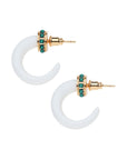 Hoop earrings carved from bone set in gold with malachite stone accents