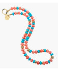 Turquoise and coral beaded gumdrop necklace