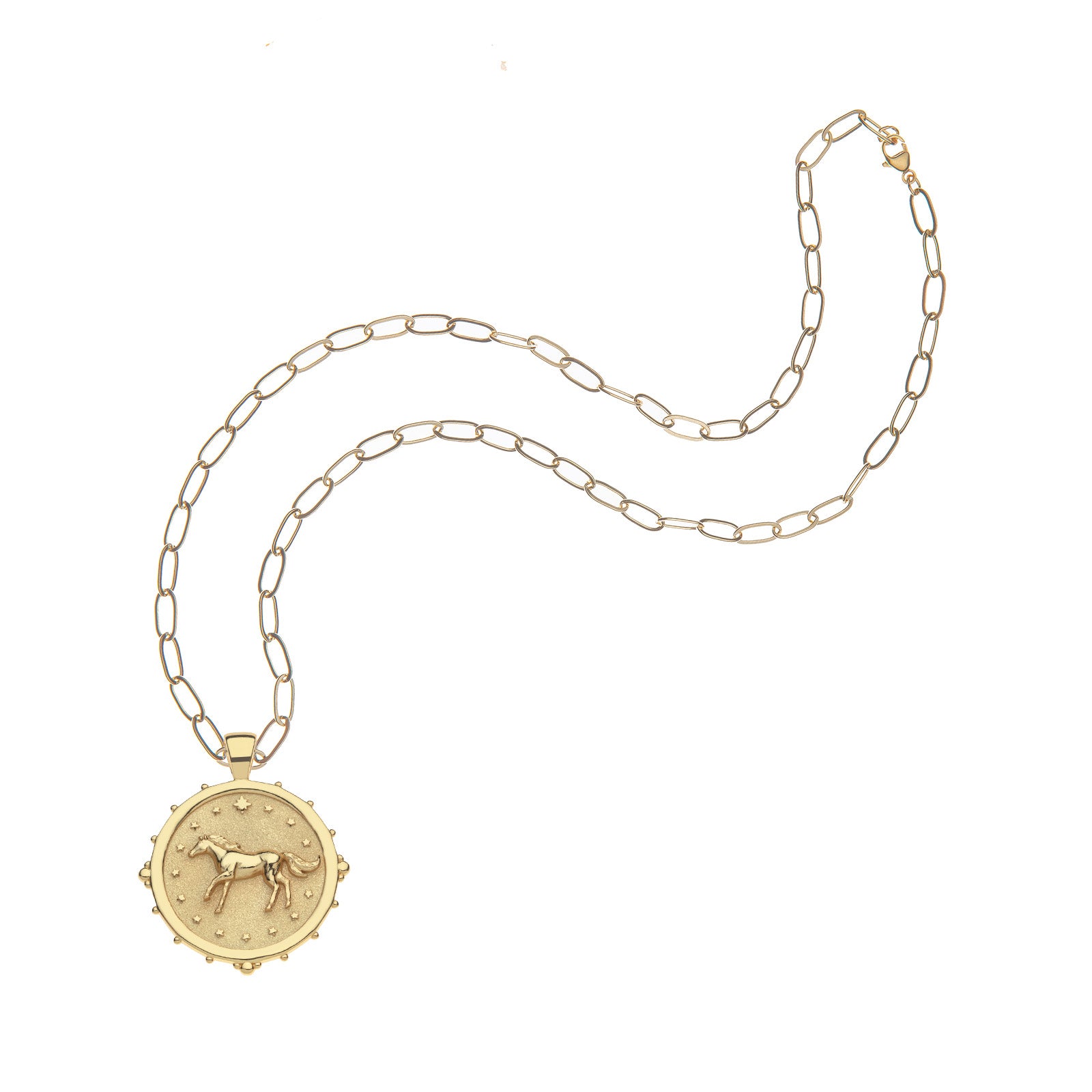Horse coin pendant on drawn link chain