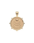 Gold Coin Pendant with moon and star logo and word COURAGE underneath