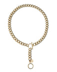 Gold curb chain lariat necklace with t-bar clasp