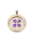 Gold coin pendant with "Lucky" written in script 3 times