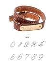 Brown leather double wrap bracelet with date engraving option