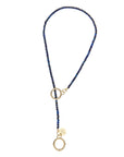 Lapis beaded lariat necklace with gold clasps