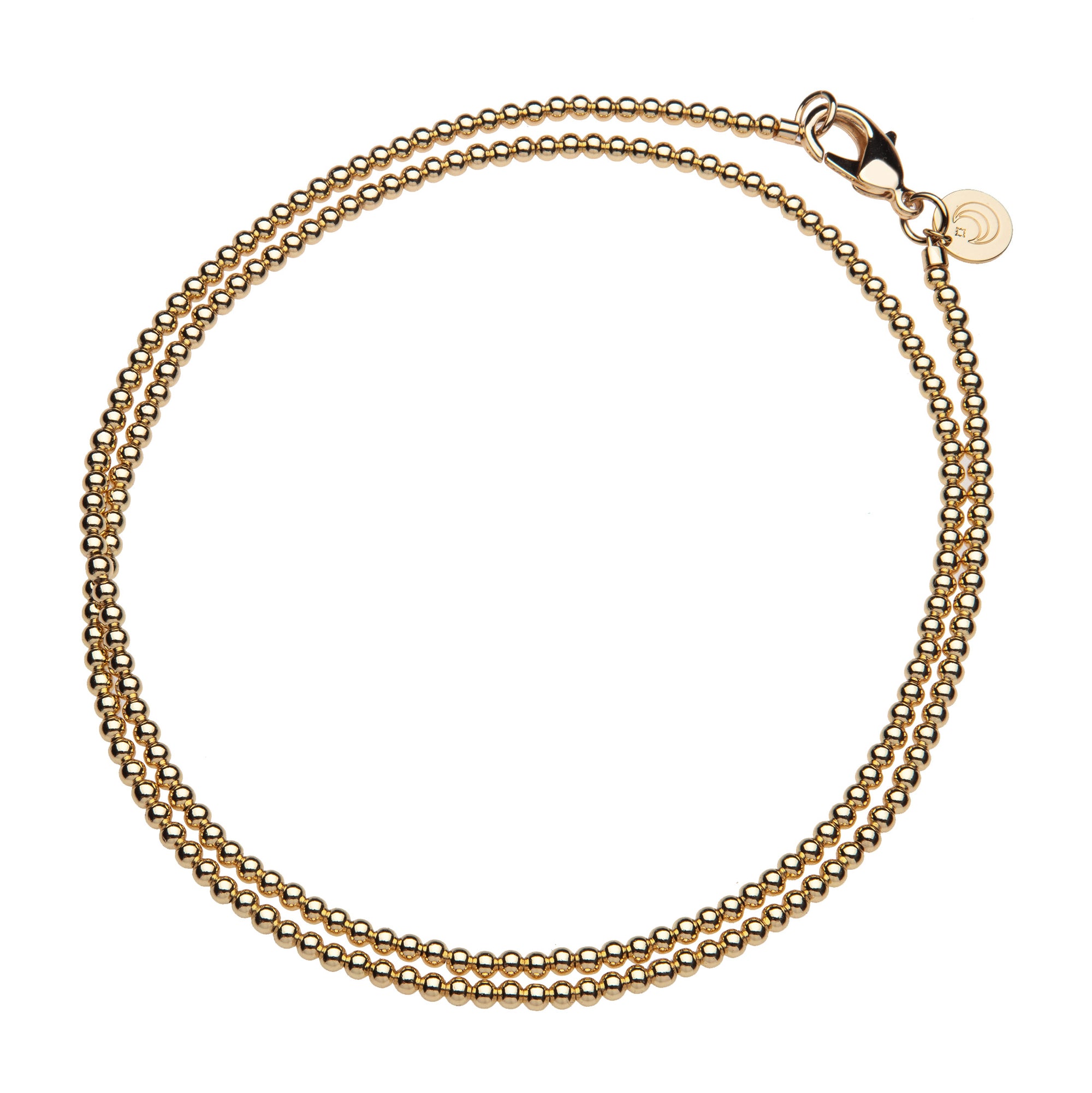 Double wrap beaded necklace with gold beads and oversized gold lobster clasp