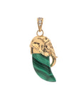 Back view of malachite tusk with gold elephant head