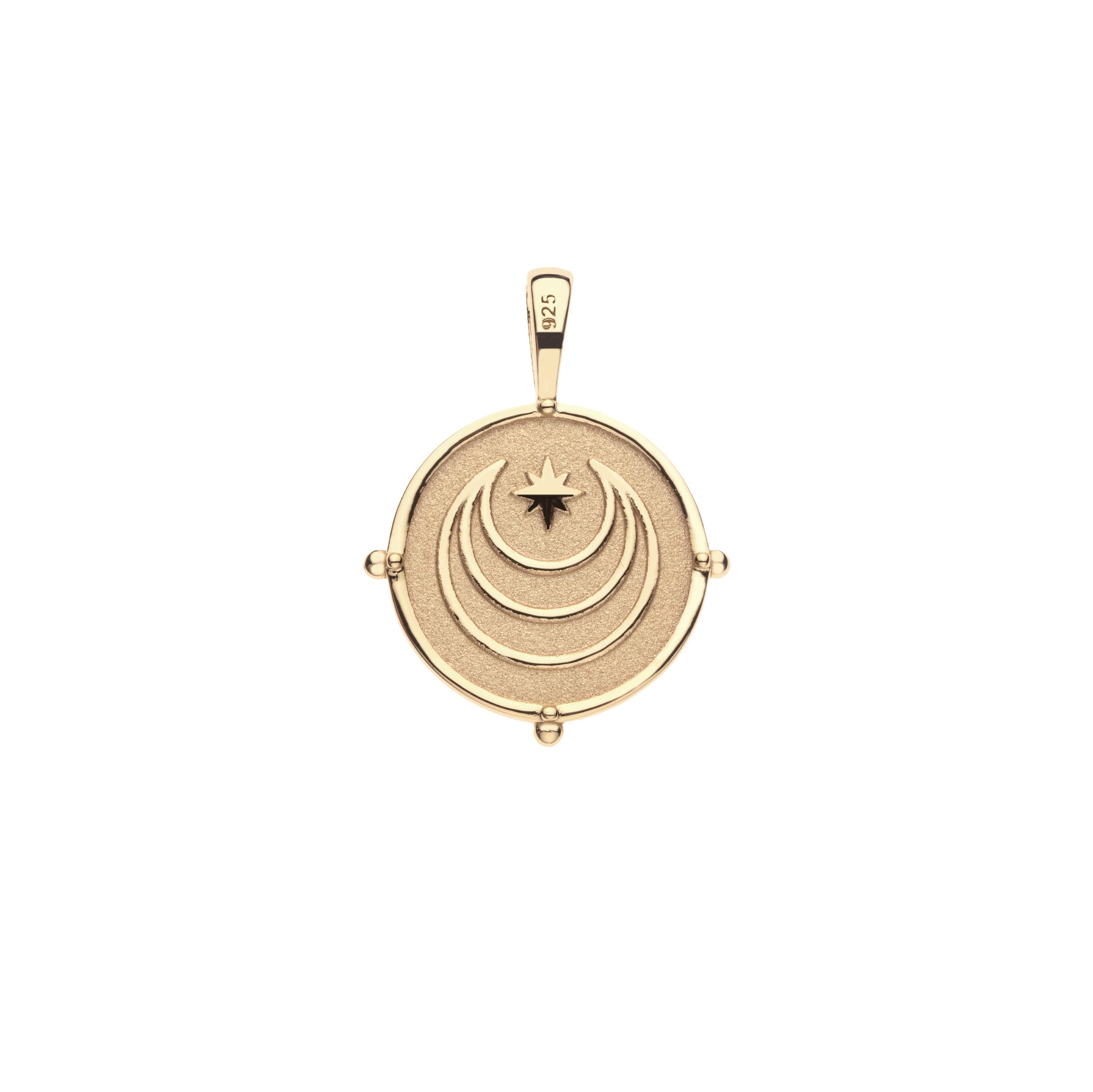Gold engravable petite coin back with moon and star design
