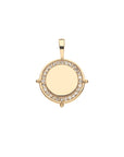 Front of gold petite coin with white topaz edge detail