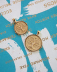 Small and Original Size Gold Faith coins styled on a book