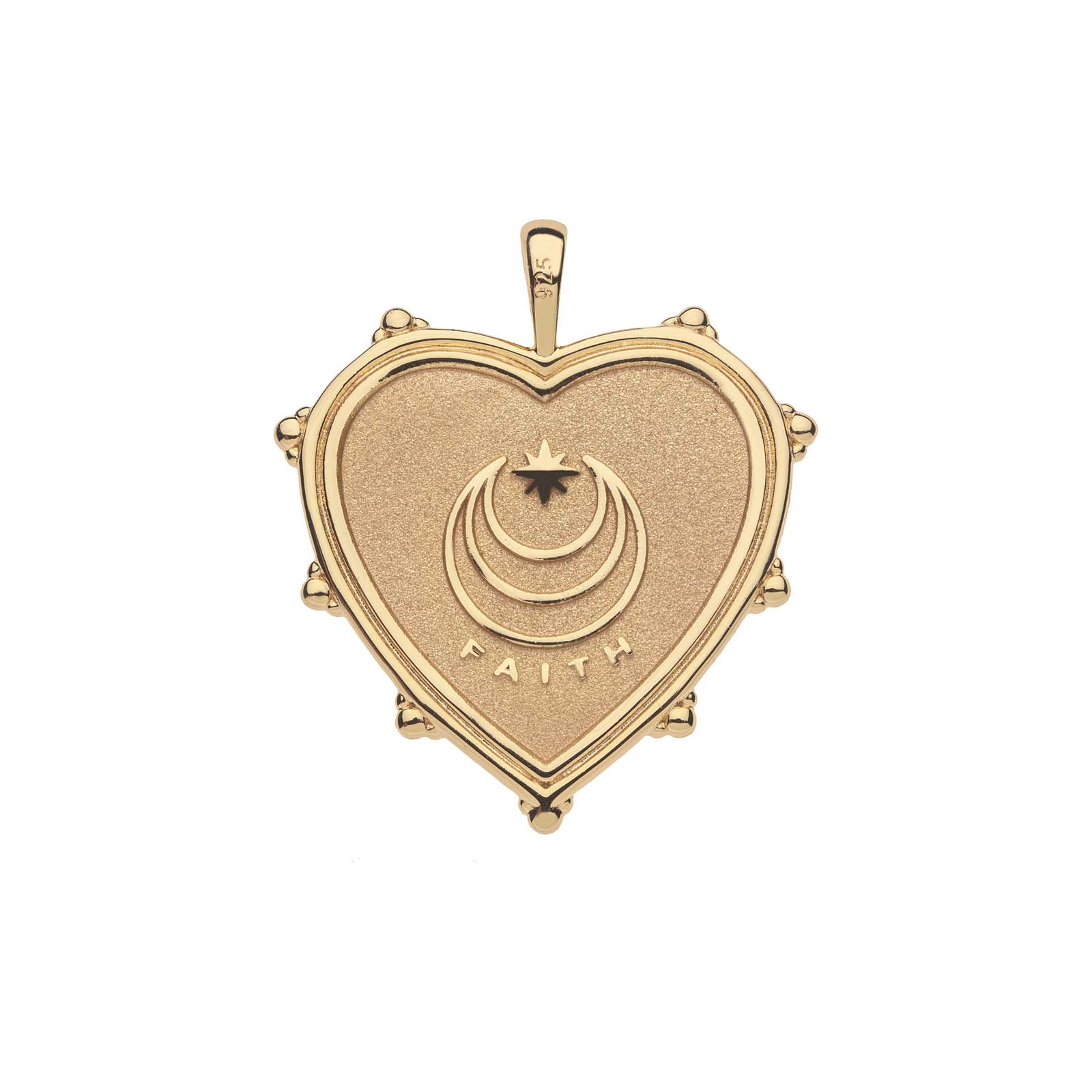Gold Heart Pendant with Jane Win Moon and Star Logo and FAITH underneath (Back)