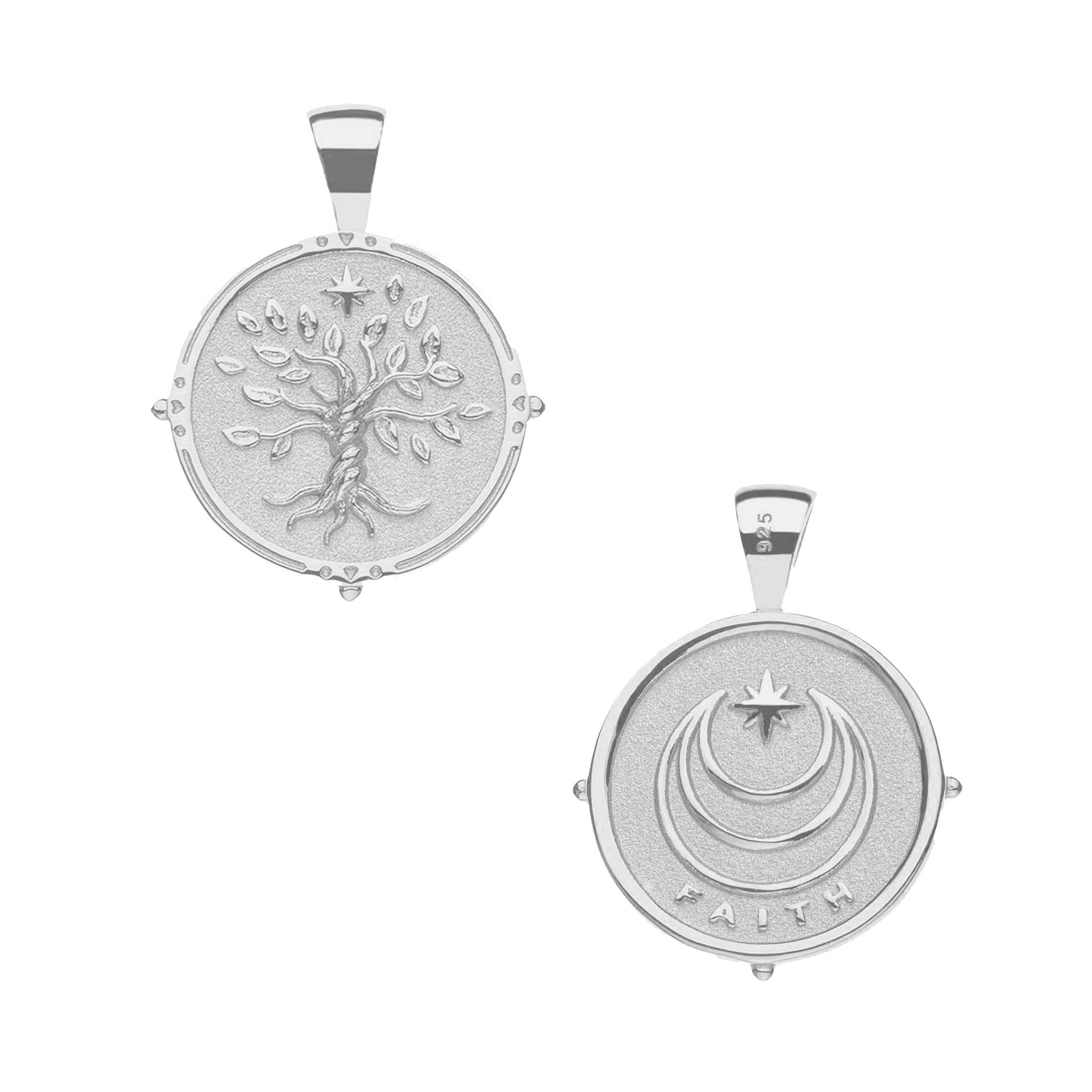 Silver Small Coin with Tree of Life (Front), Moon and Star Logo and FAITH underneath (Back)