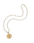 Gold Small Faith Coin Pendant on drawn link chain