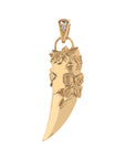 Gold tusk pendant featuring dogwood flowers and white sapphire details on the bail