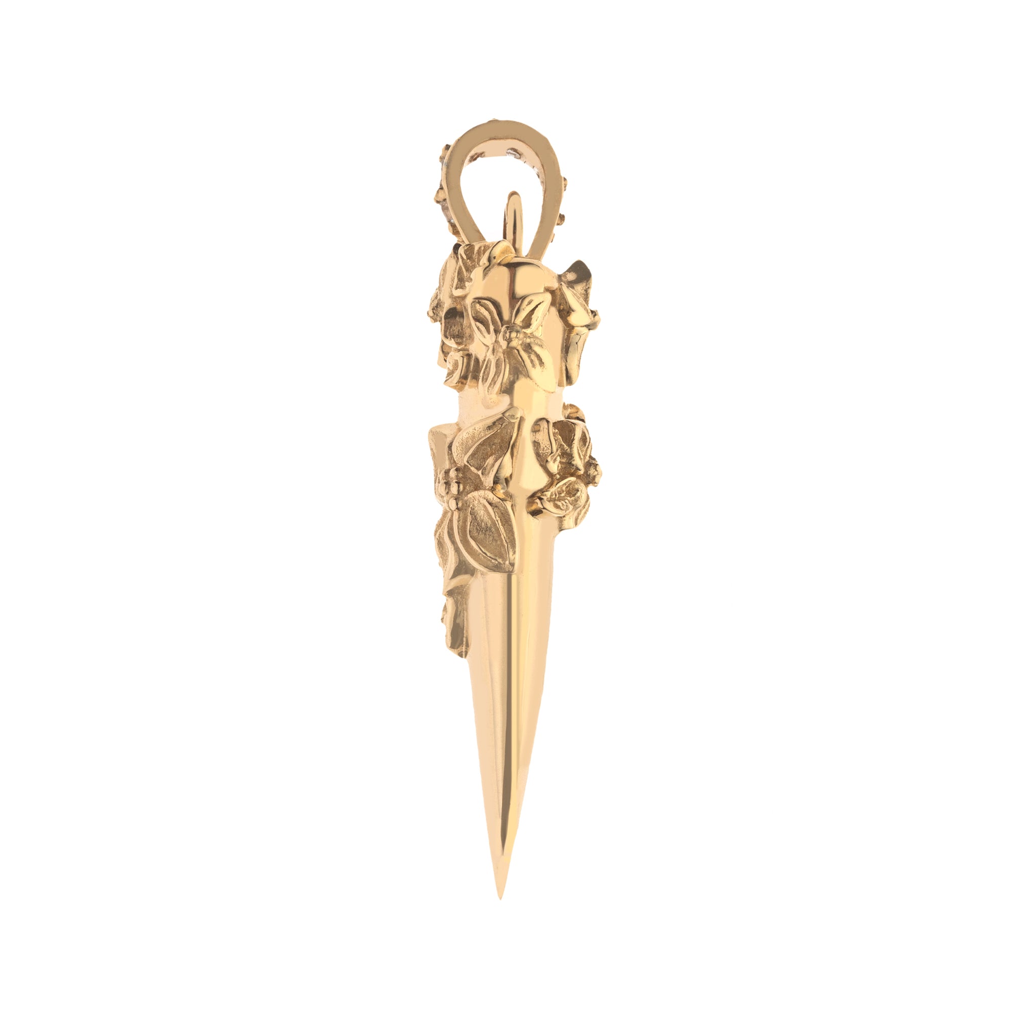 Side view of gold tusk pendant