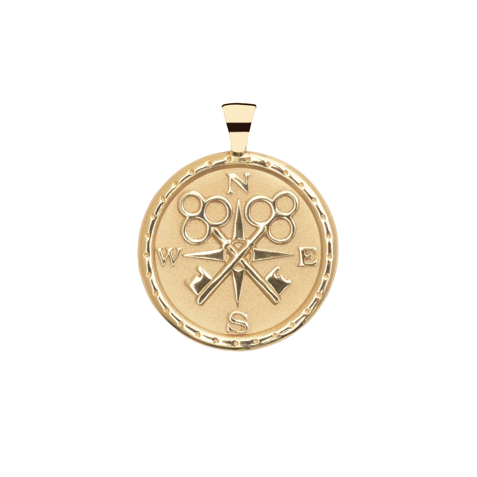 Gold Coin Pendant With Compass and Key Illustration
