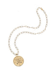 Gold Coin Pendant on Drawn Link Chain
