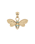 Gold bee pendant featuring blue topaz and aquamarine accents