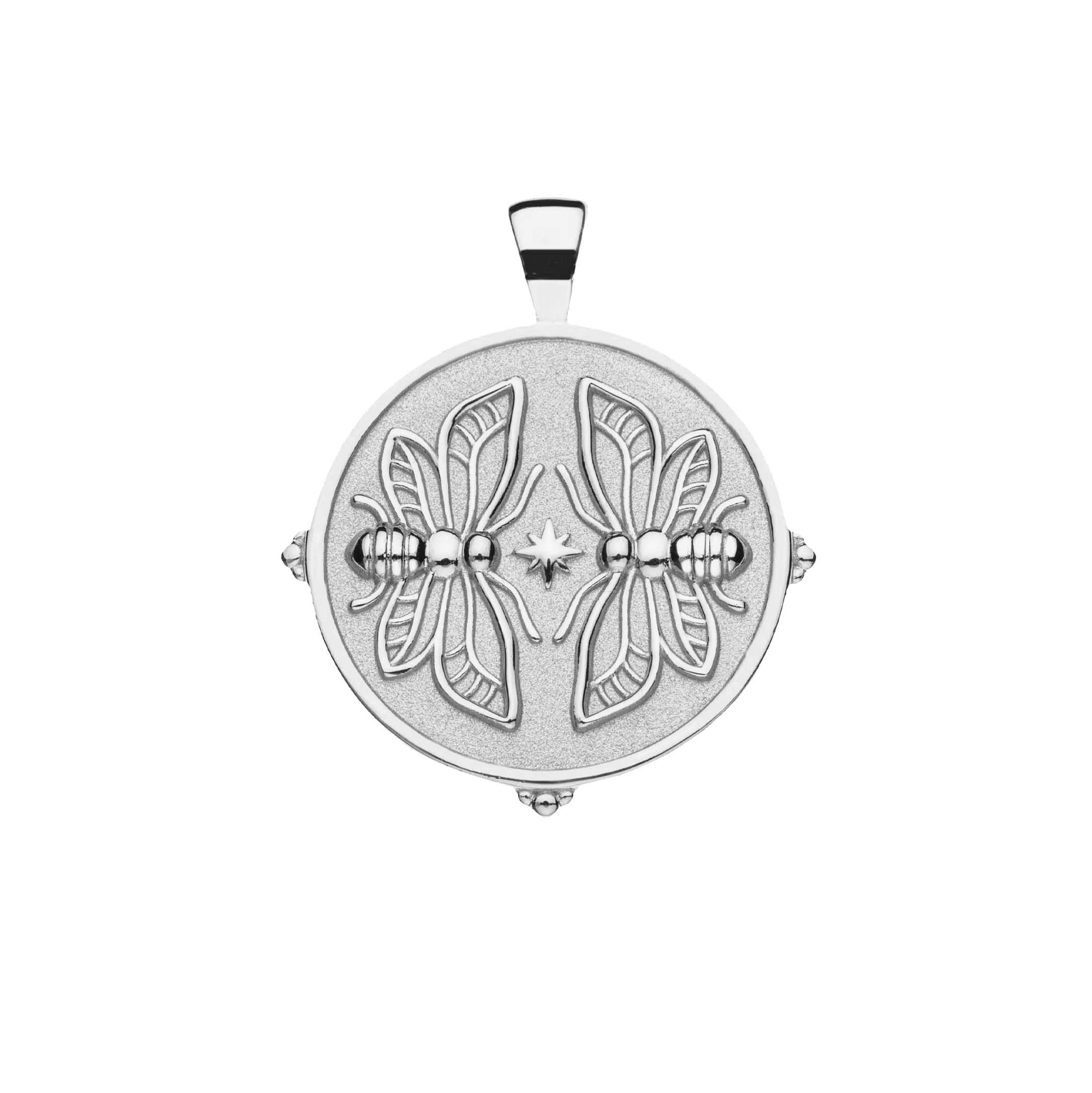 Silver Coin Pendant with Twin Bees Illustration