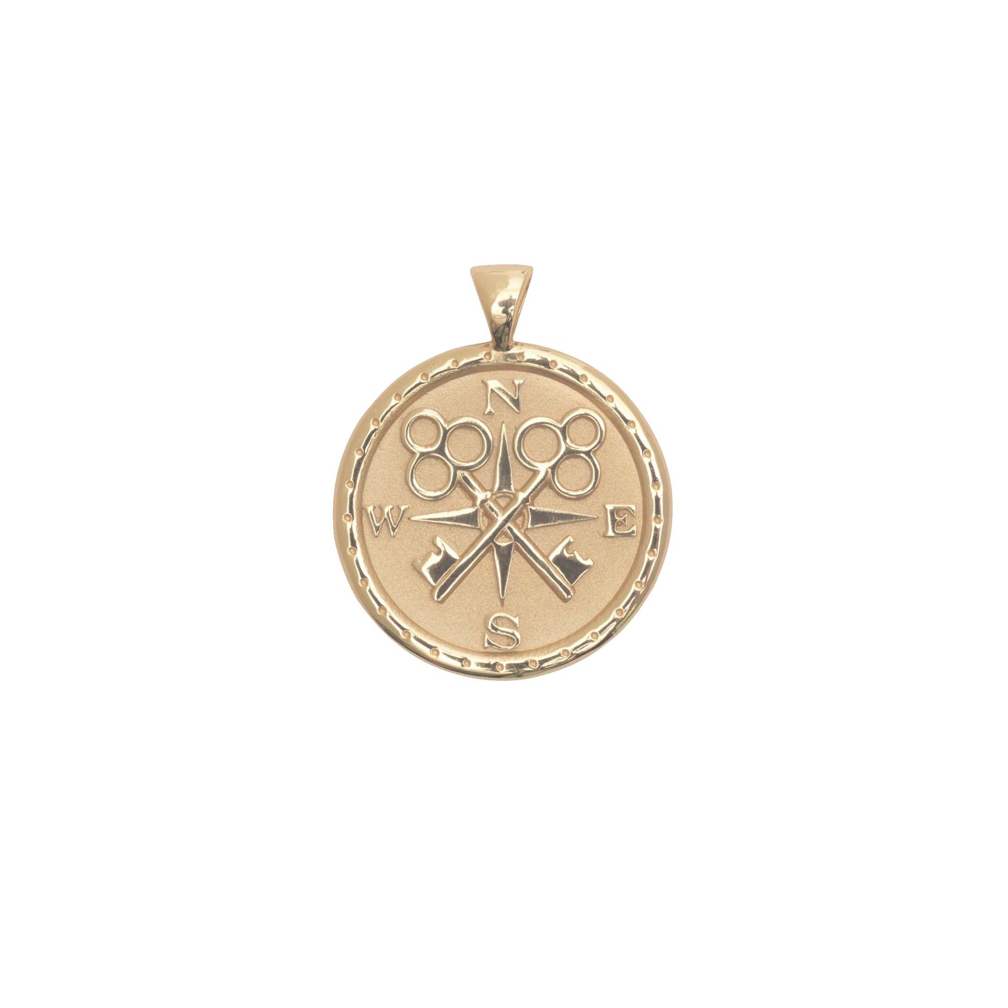 Gold Coin Pendant With Compass and Key Illustration