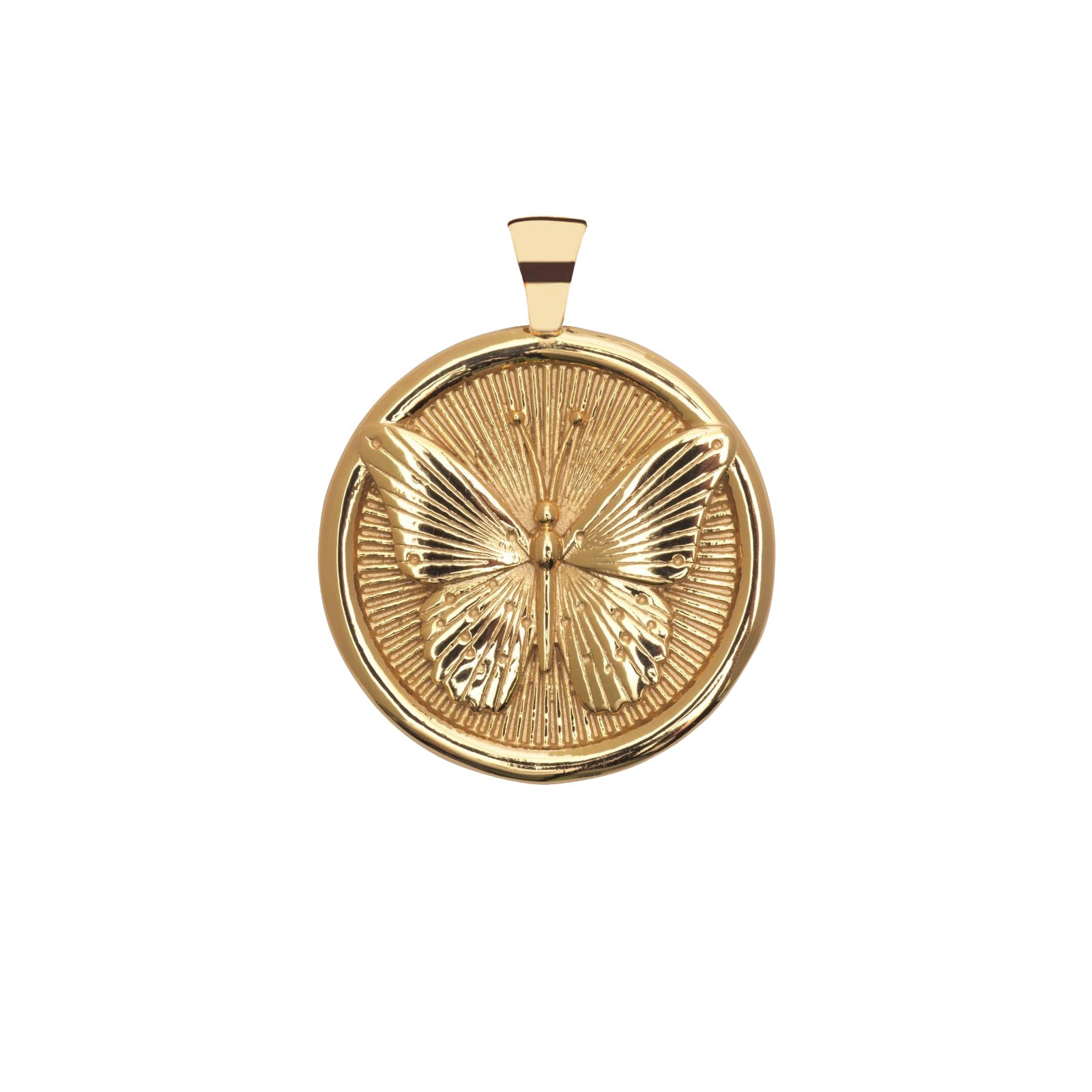 Gold Coin Pendant with Butterfly Illustration