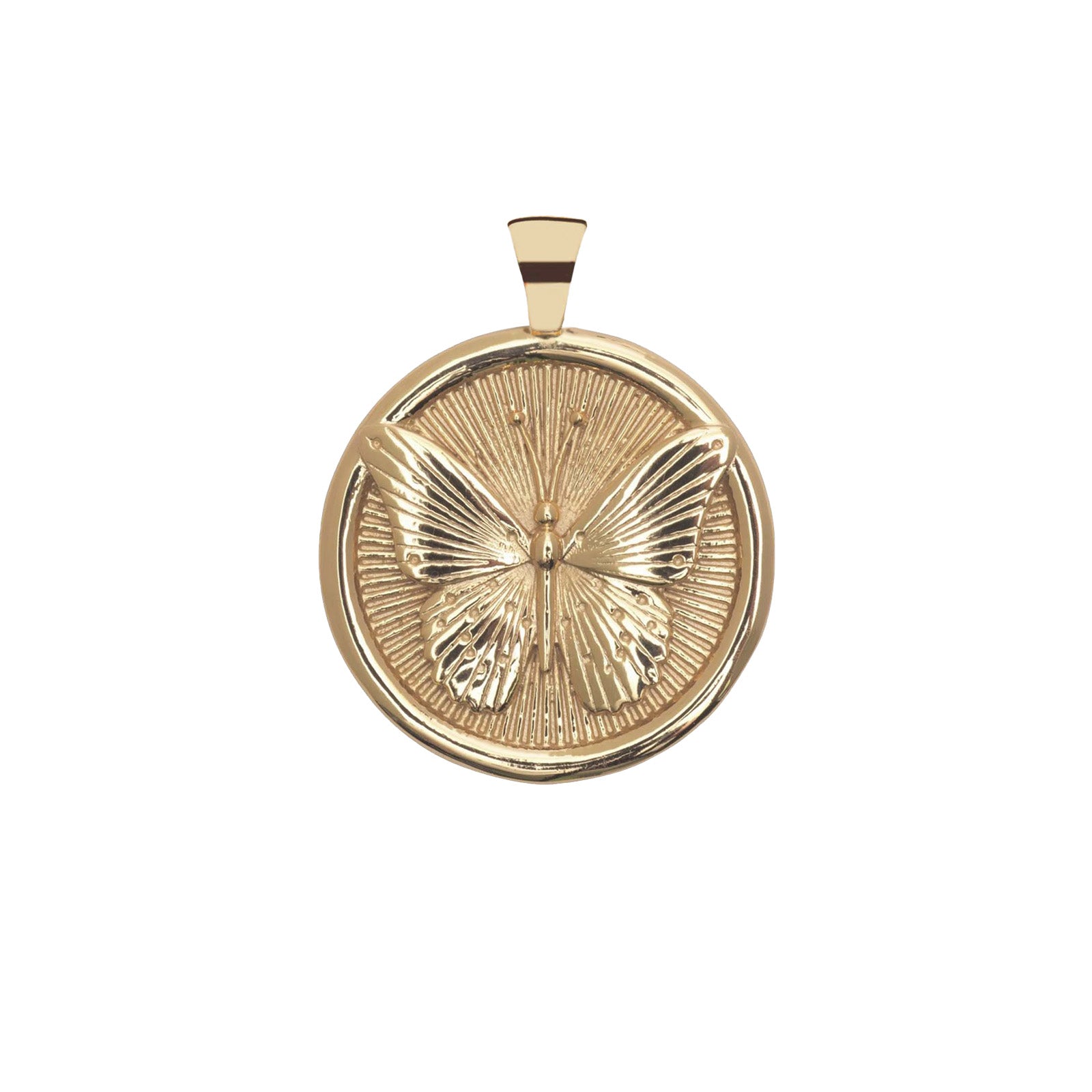 Gold Coin Pendant with Butterfly Illustration