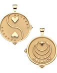 Gold Coin with Yin and yang of hearts (Front), Moon and Star Logo with word BALANCE beneath (back)
