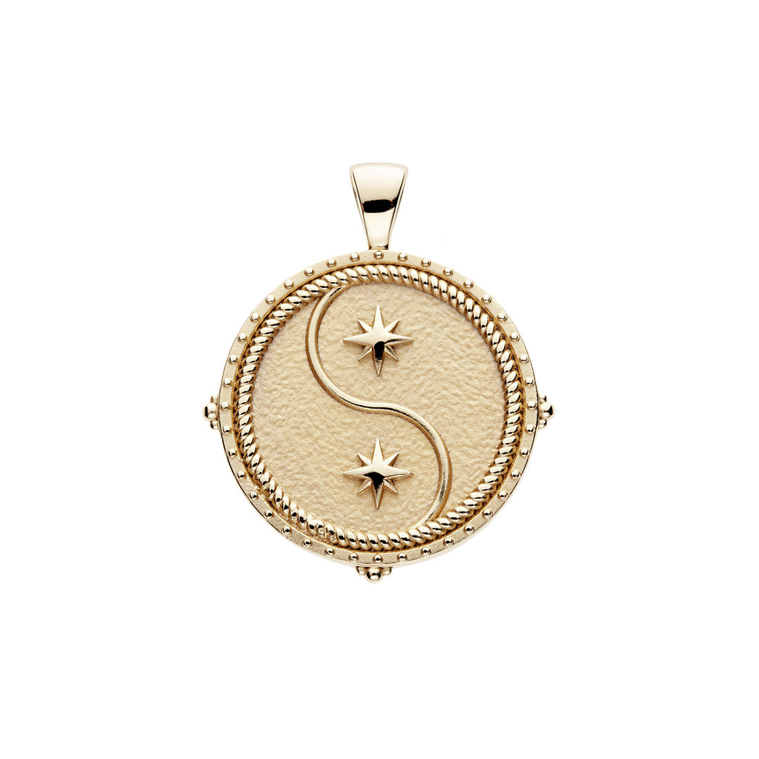 Gold original Gemini coin pendant featuring twin stars