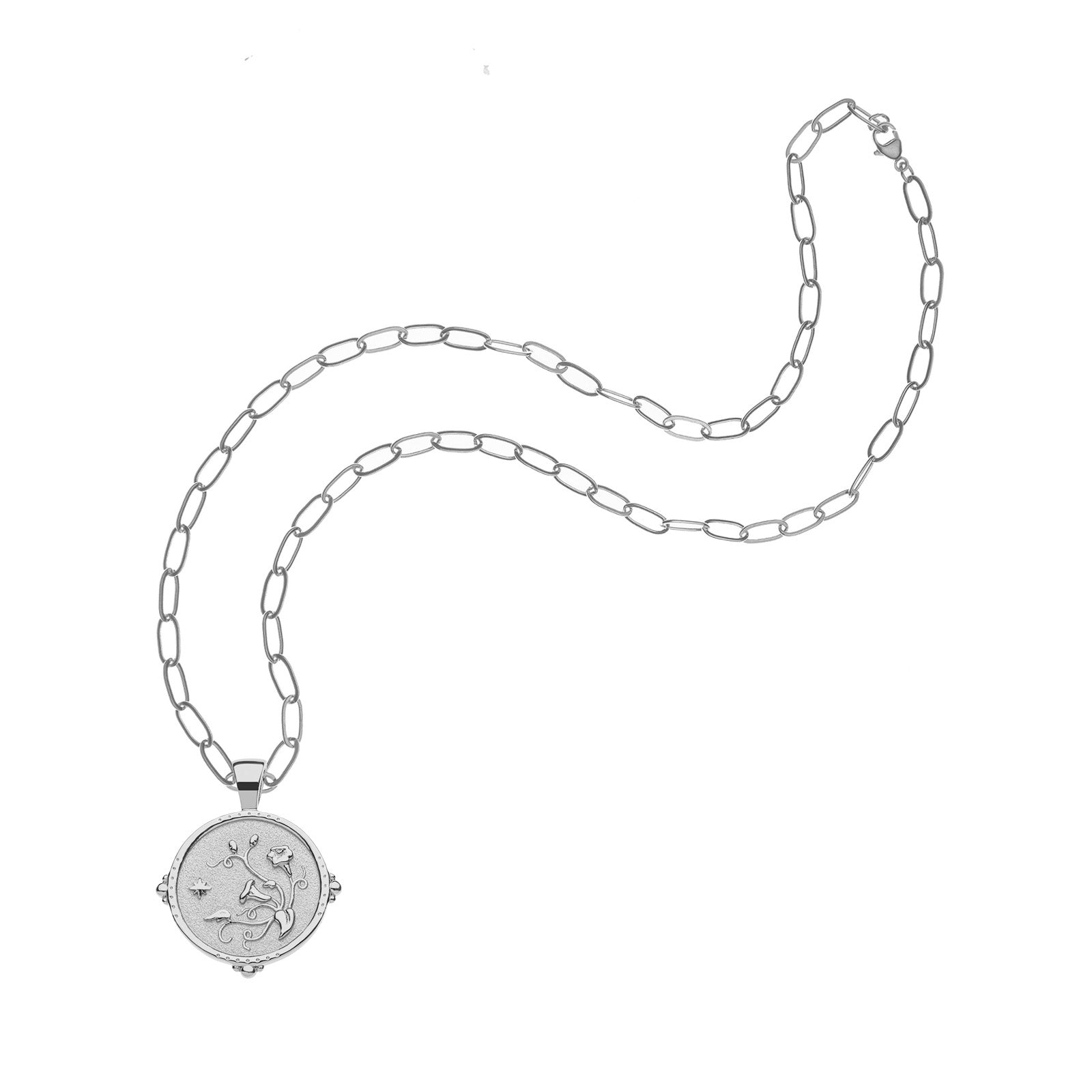 Silver grace coin on drawn link chain