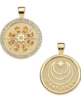 Front and back of gratitude citrus slice embellished coin. Back of coin features moon and star logo and the word GRATITUDE