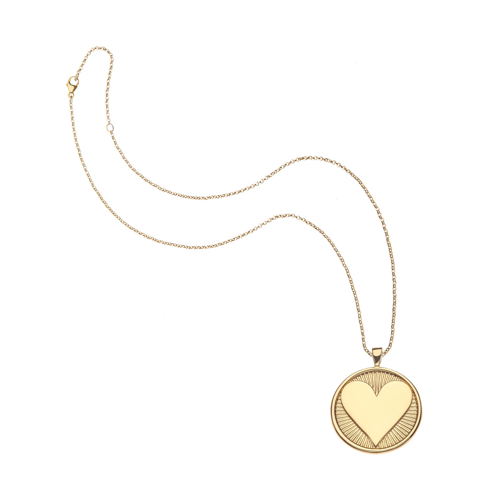 Gold heart coin pendant on classic rolo chain