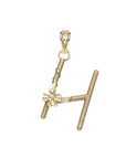 Gold letter H pendant with flower detail and white topaz accents on the bail