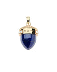 Back of lapis acorn pendant features the word HOPE on gold cap